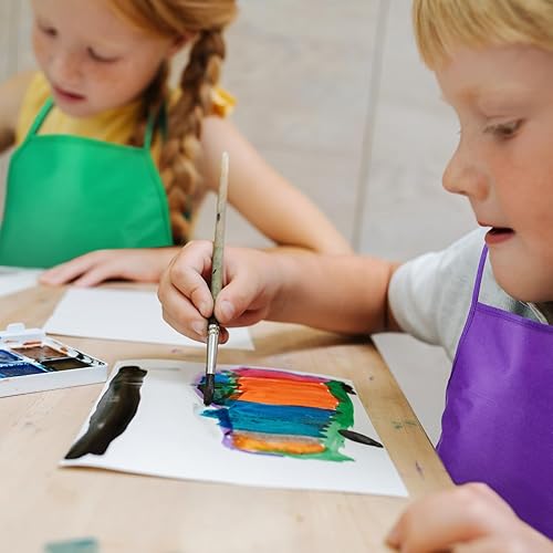 Miniatura 7 de 36 delantales de pintura para niños, 12 colores, delantales artísticos para edades de 3 a 7 años con 2 bolsillos, delantal infantil para actividades