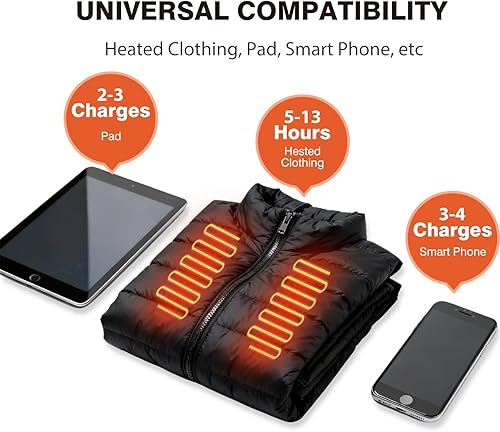 Miniatura 8 de Chaleco térmico de 20000 mAh, 7.4 V, 5 V, batería para ORORO, batería recargable Venustas para chalecos calefactables, chaquetas con capucha,