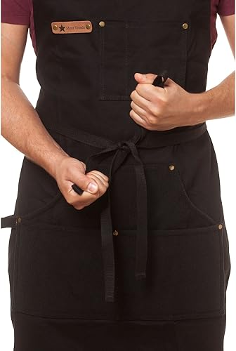 Miniatura 6 de ARAWAK BRAVE Delantal de cocina profesional diseñado para cocina, barbacoa, parrilla, 10 onzas, babero ajustable para mujeres y hombres, con lazo