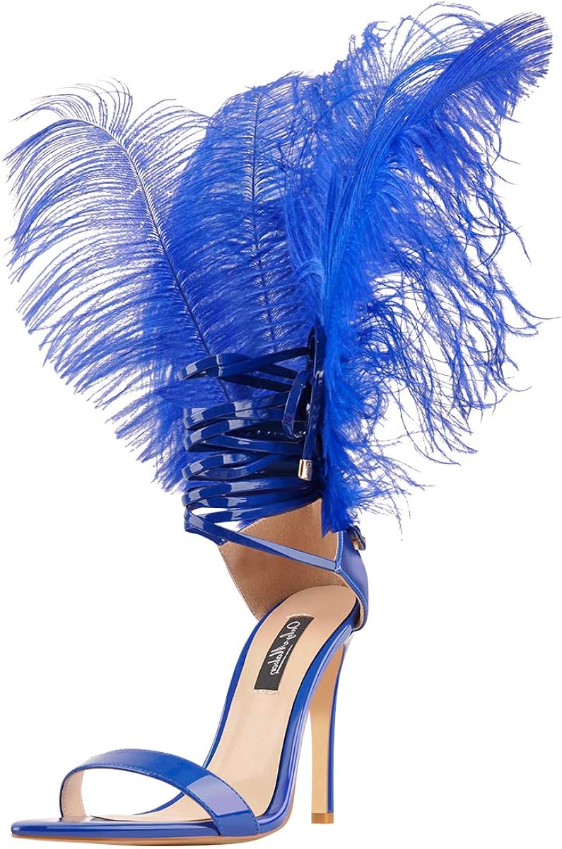 heels with feathers on back