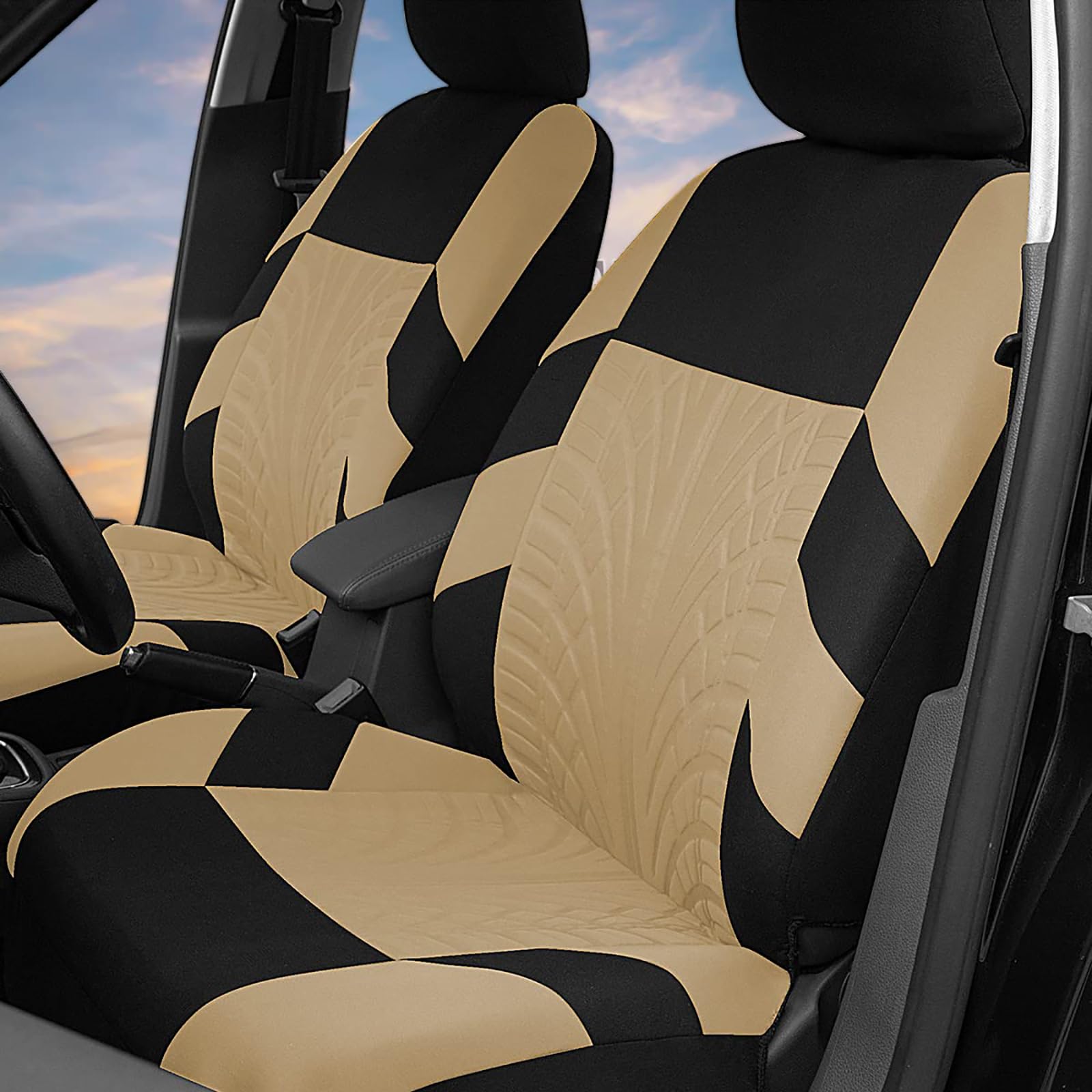MarxaN Ensembles Housses de Siège Voiture pour R-enault Captur -I /2014-2018, Coussin Siege Vant et Arrière Respirante Amovibles Antidérapante Intérieurs Accessoires,C/Beige