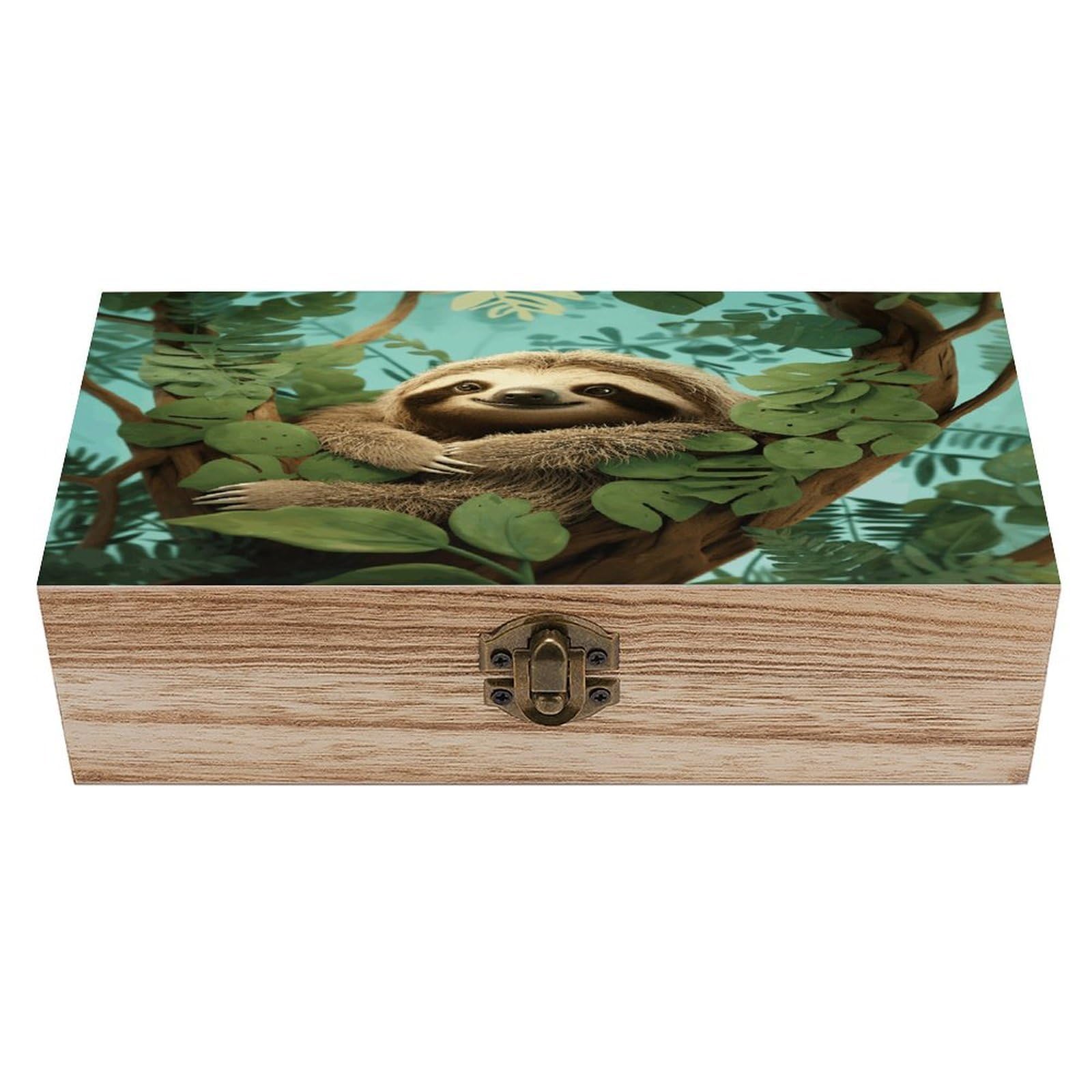SMAZDFXX Wooden Box with Hinged Lid Vintage Storage Box Wood Keepsake Boxes | Hug Tree Sloth Wooden Jewelry Box Jewelry Organizer for Men & Women