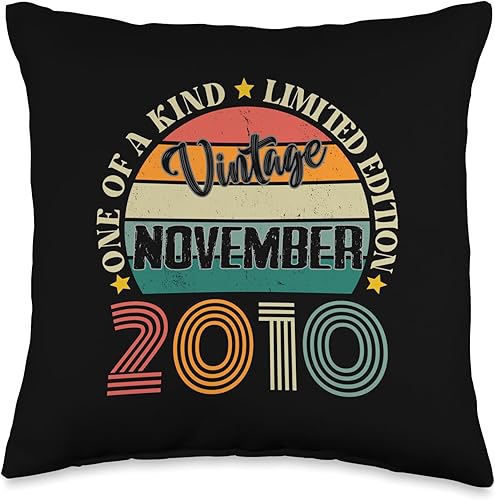 Vintage Birthday Retro Limited Edition Retro Gifts 14 Year Old Vintage November 2010 14th Birthday Retro Throw Pillow, 16x16, Multicolor