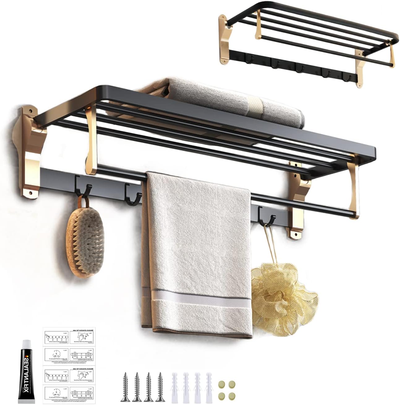 ROZZWILD Towel Rack Wall Mounted 24 Inch Adhesive No Drill