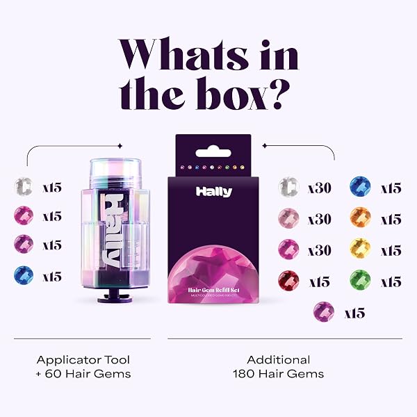 Hally Hair Hally Hair Gem Pen, 240 Stick-On Hair Gems with Stamper Tool, Easy to Apply and Remove, Hair Accessories Kit for Girls and Kids in use