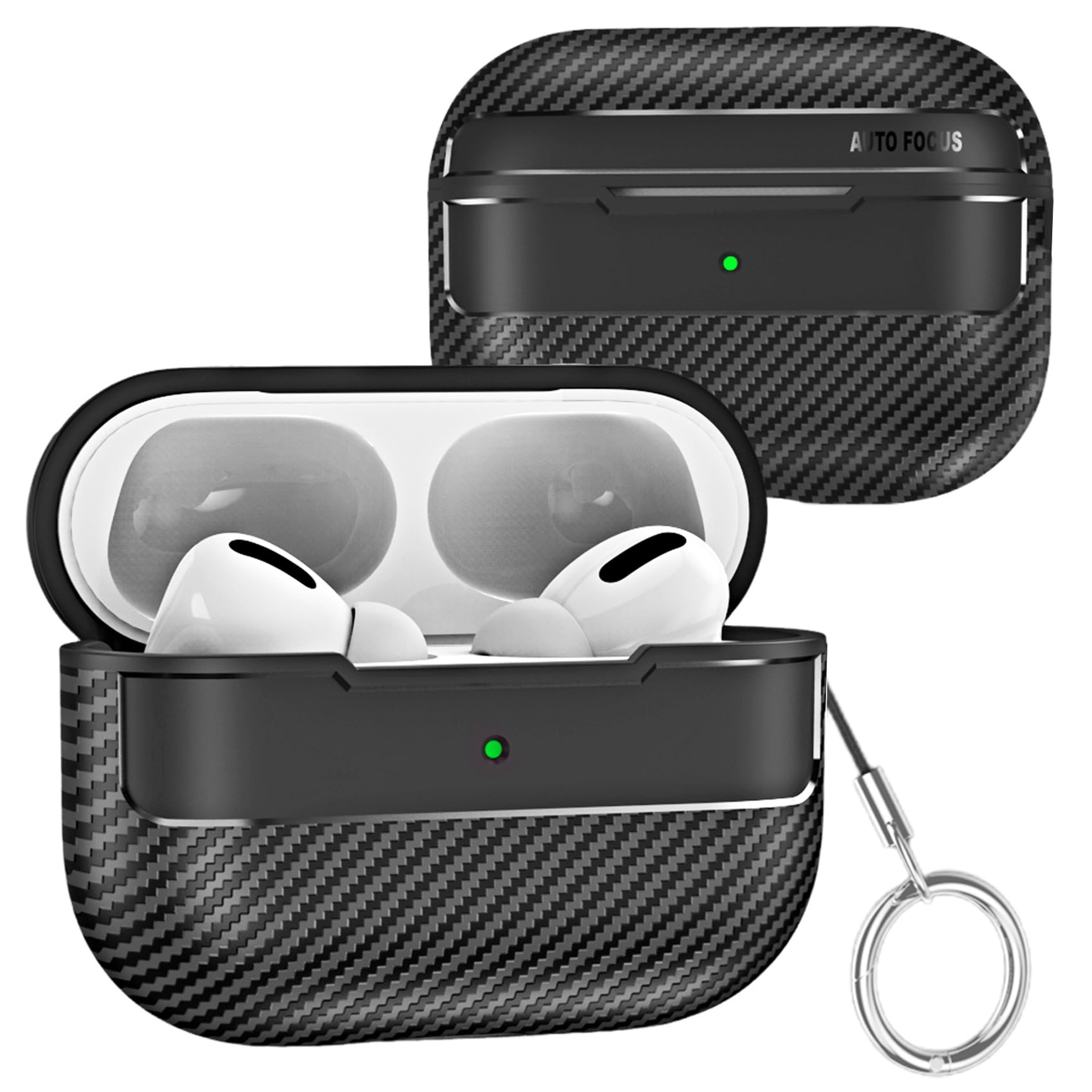 for AirPods Pro 2nd Generation Case, Carbon Fiber Texture Case for AirPods Pro 2 Gen with Carabiner Keychain, Military Shockproof Wireless Cover for AirPods Pro 2 XW Black