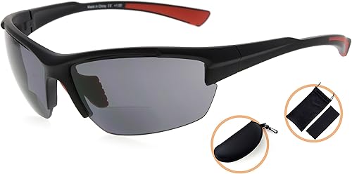 Miniatura 3 de Eyekepper TR90 Marco Bifocal Deportes Gafas de sol Béisbol Correr Pesca Conducción Golf Softbol Senderismo Lectores de sol, Marco negrobrazo rojo