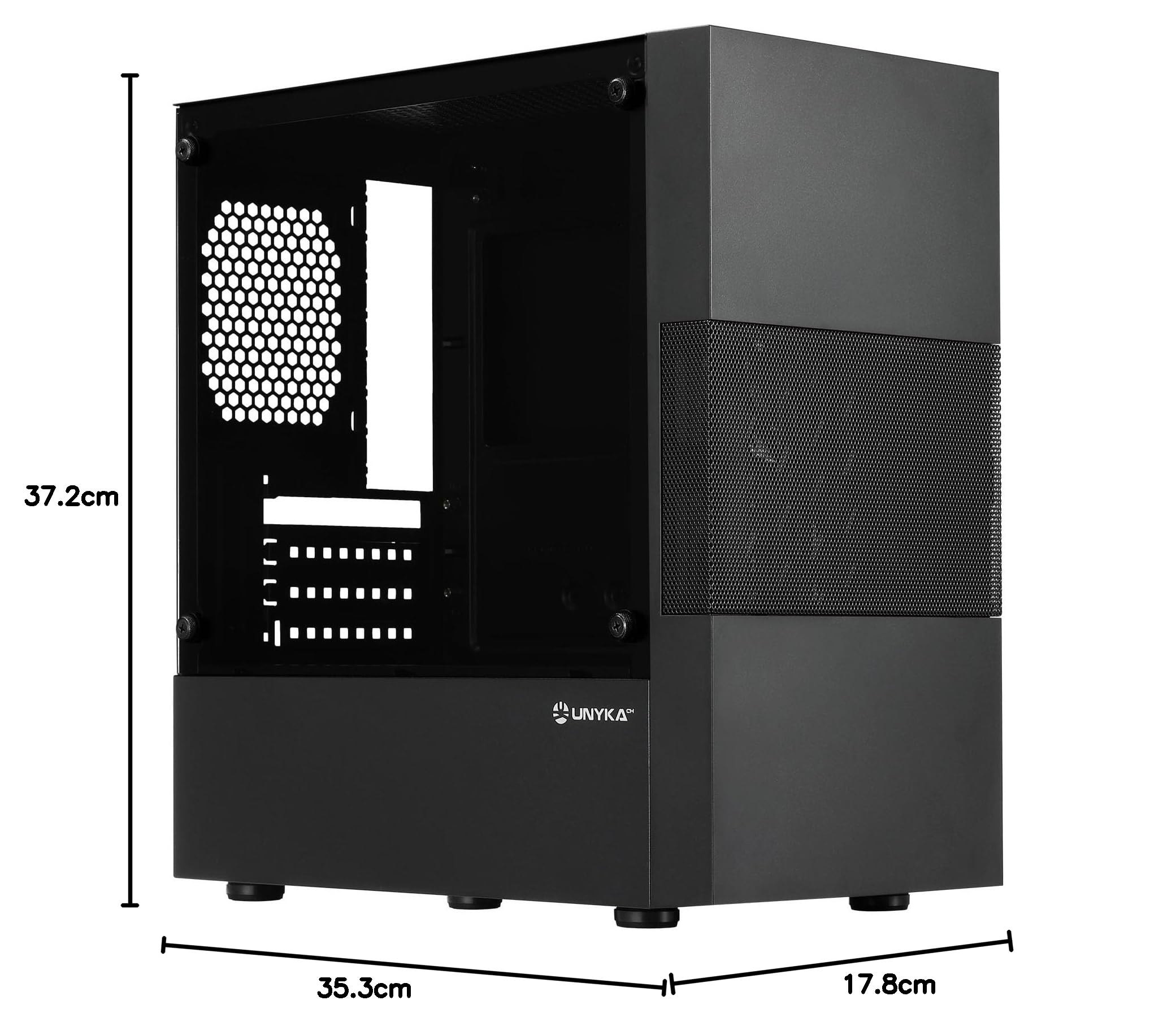 UNYKAch Caja Micro ATX Aero C25, Sección Central de Rejilla, 2 Puertos USB 3.0 y 1 USB 2.0. Incluye Fuente de Alimentación ATX de 500W (máx)