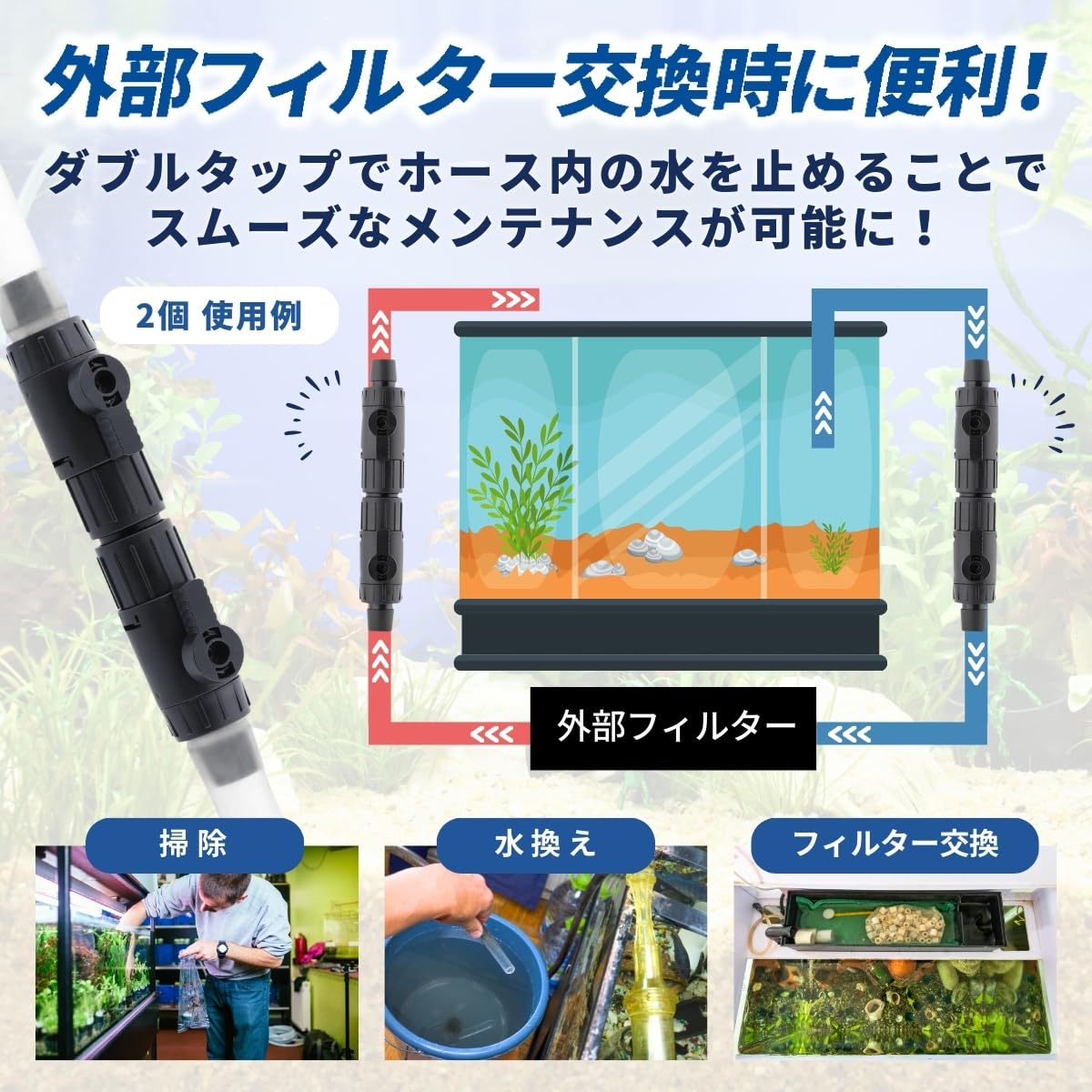 Amazon.co.jp: SALUDABLE ホース ジョイント ダブルタップ 水槽 外部