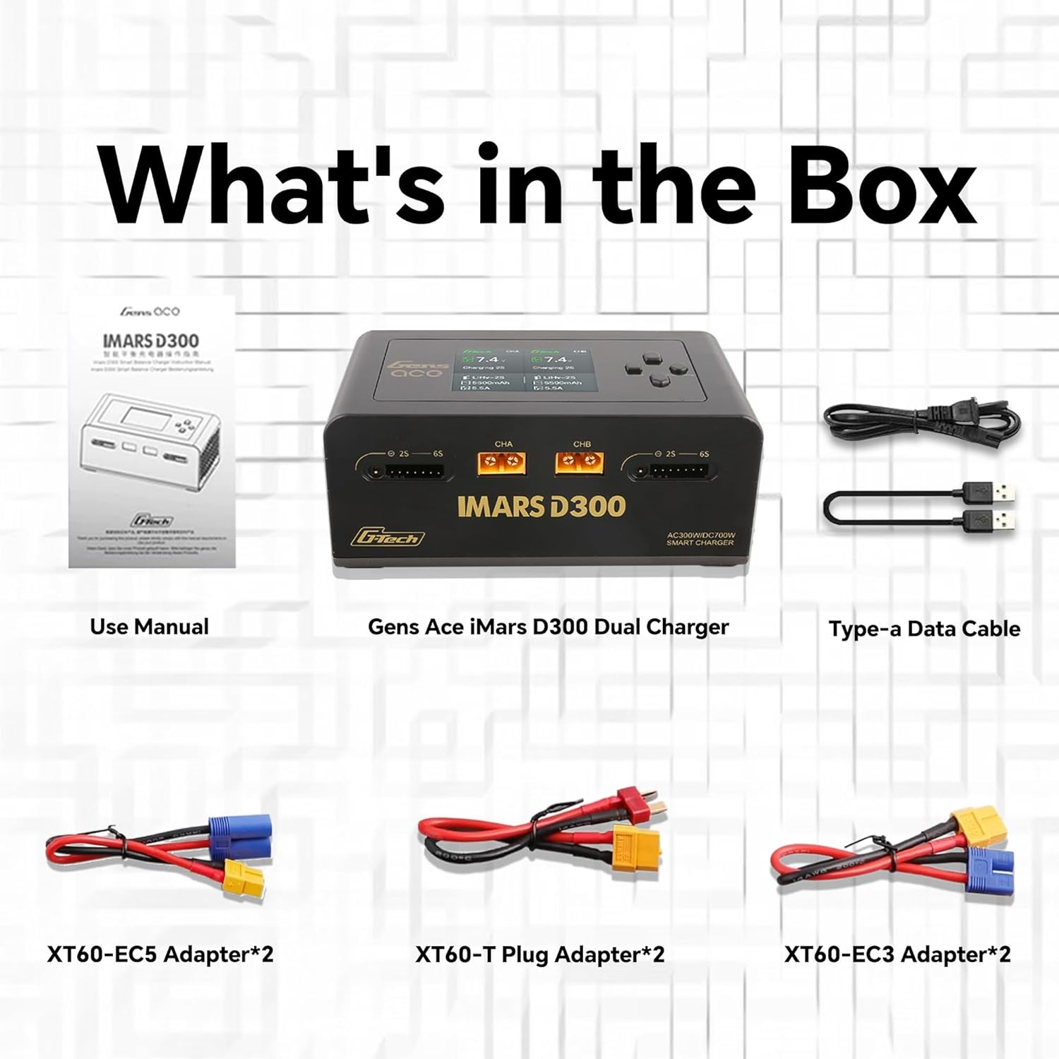 IMARS D300 Gens Ace Lipo Battery Charger G-Tech Series Smart Dual Lipo Balance Charger AC 300W DC 700W(350W*2) 16A Dual Channel Charger for 1s~6s Lipo Batteries, Life/NiCd/MH/LiHV, Plug&Play (Black)