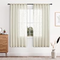 Vista 33 de DWCN Cortinas transparentes de lino sintético blanco, con bolsillo para barra, cortinas de gasa semi texturizada, para dormitorio, sala de estar