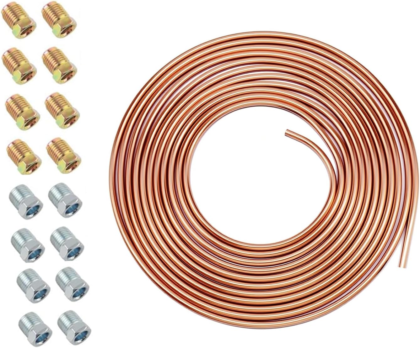 25FT 5/16 Brake Lines Kit,Brake Line Repair Kit with M14x1.5 & M13x1.25 Inverted Tube Nuts,Flexible Copper Brakes Line for Hydraulic Brakes Fuel Transmission Systems