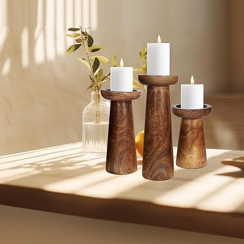 Miniatura 3 de Juego de 3 portavelas de pilar de madera hechos a mano, ideales para velas LED y pilares, regalos para bodas, Navidad, fiestas, hogar, spa, reiki,