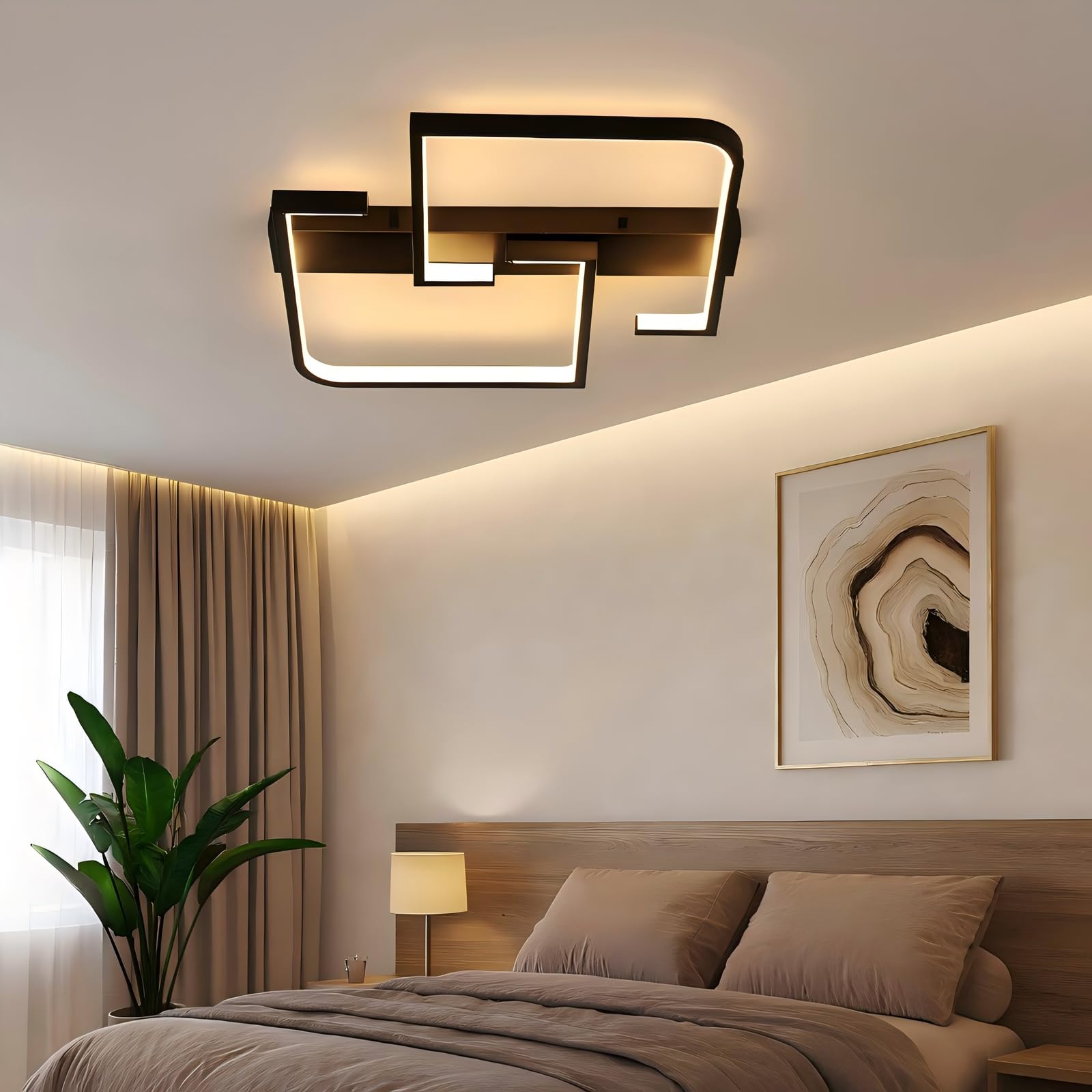 CBJKTX LED Deckenlampe Wohnzimmer Deckenleuchte Schwarz Wohnzimmerlampe | Dimmbar mit Fernbedienung Schlafzimmer 35W Modern Design küchenlampe 3000K 6500K Schlafzimmerlampe Arbeitszimmer küche Büro