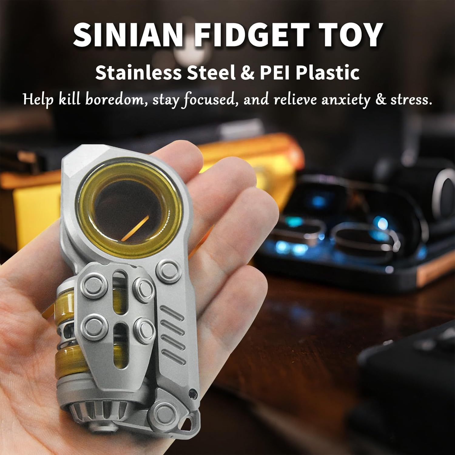 SiniaN Fidget Toys, SiniaN Slider Metal Fidget Spinner Toy, Adults Stress Relief Toy Executive Desk Toy for EDC Collectors, Cool Gadgets & Gifts for Men Adults (Silver)