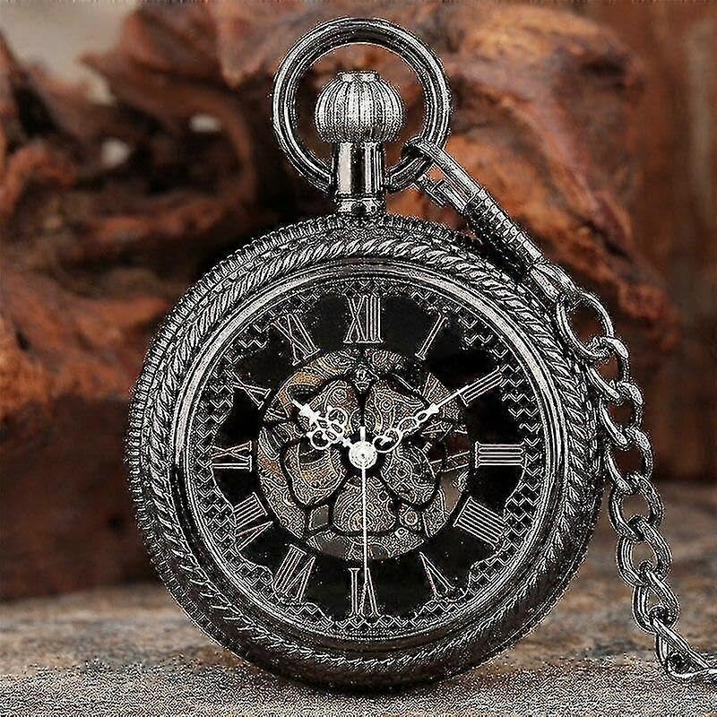 Vinta - Orologio da tasca meccanico da uomo, stile punk, con numeri romani