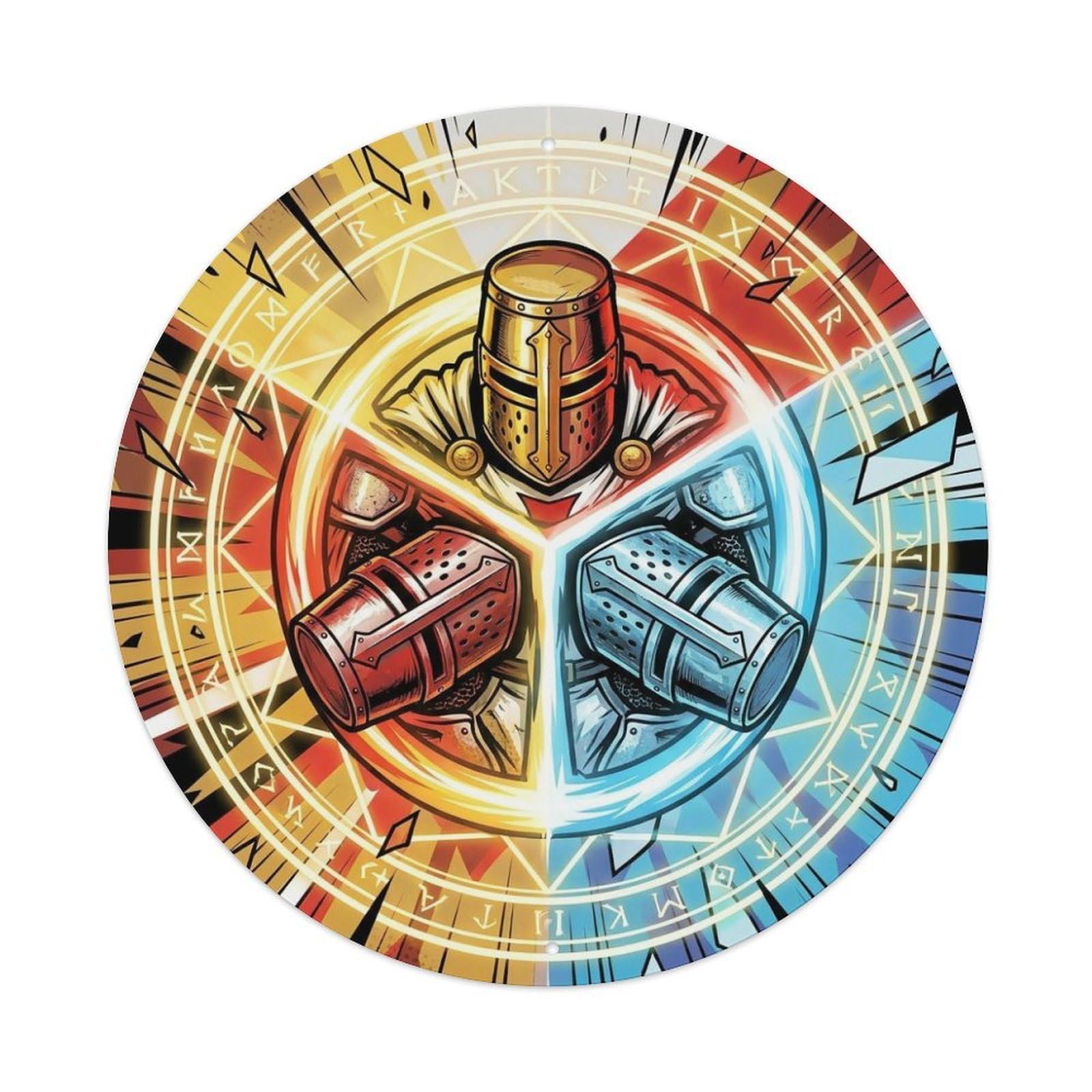 Anime Medieval Crusader Knight Paladin Holy Light Sacred Metal Tin Sign Plaque Wall Decor for Cafe, Man Cave, Club Bar, Office, Home Garden Round Metal Poster 8x8Inch