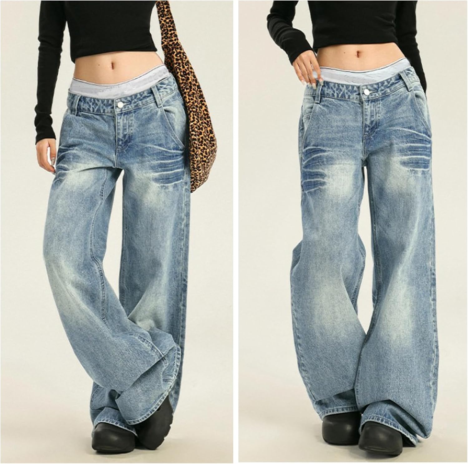 Low Rise Baggy Jeans for Women Wide Leg Y2k Boyfriend Jeans Vintage Washed Loose Fit Mom Denim Pants Streetwear - Image 5