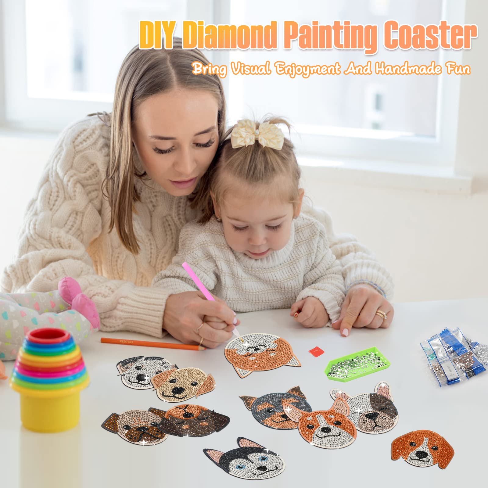 Diamond Painting Onderzetters, 10 Stuks Diamond Painting onderzetters, Diamond Art Coasters met Houder, voor Mokken Vazen Tafeldecoratie Kerstcadeau