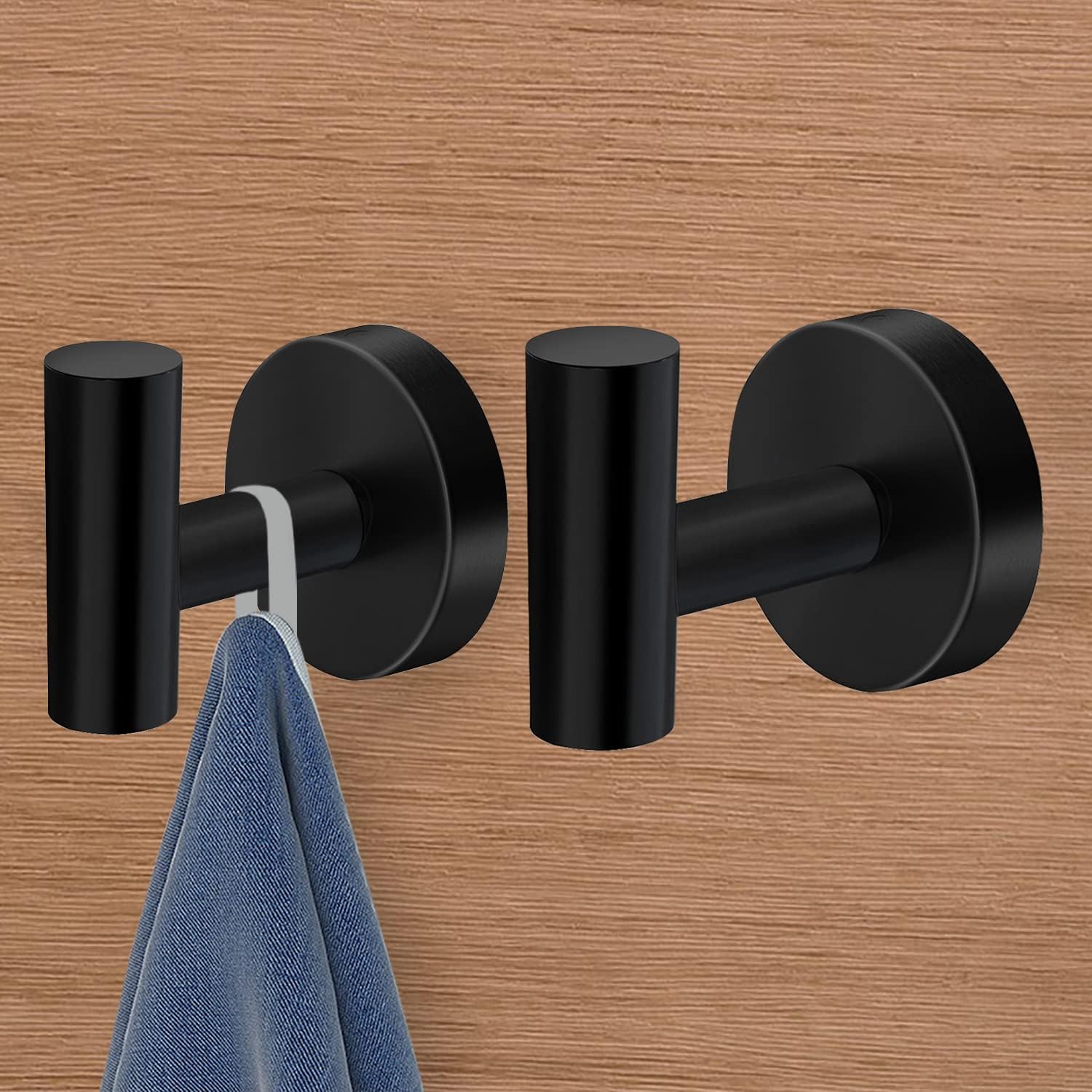 VAEHOLD Wall Towel Hooks, Heavy Duty Holder Waterproof Bathroom Towel Hooks for Hanging Coat, Clothes, Closet Hook Wall Mount for Kitchen (Black, Drilling 4 Pack)