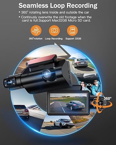 Miniatura 4 de Dash Cam Front and Rear, 360 Camera for Car with 2 Channel FHD 2K+1080P, 3" LCD Dashcams for Cars with 32GB SD Card, Super Night Vision Car