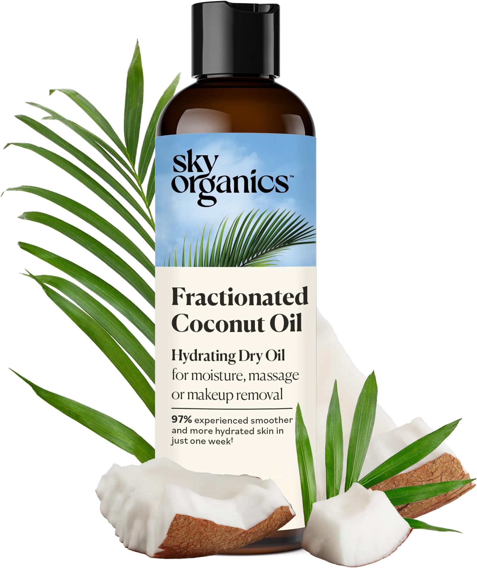 Fractionated Coconut Oil by Sky Organics (236 ml) Natural Fractionated Coconut Oil MCT Oil Moisturizing Coconut Carrier Oil Body Oil Coconut Makeup Remover Coconut Oil for Hair Skin DIY Fragrance Free