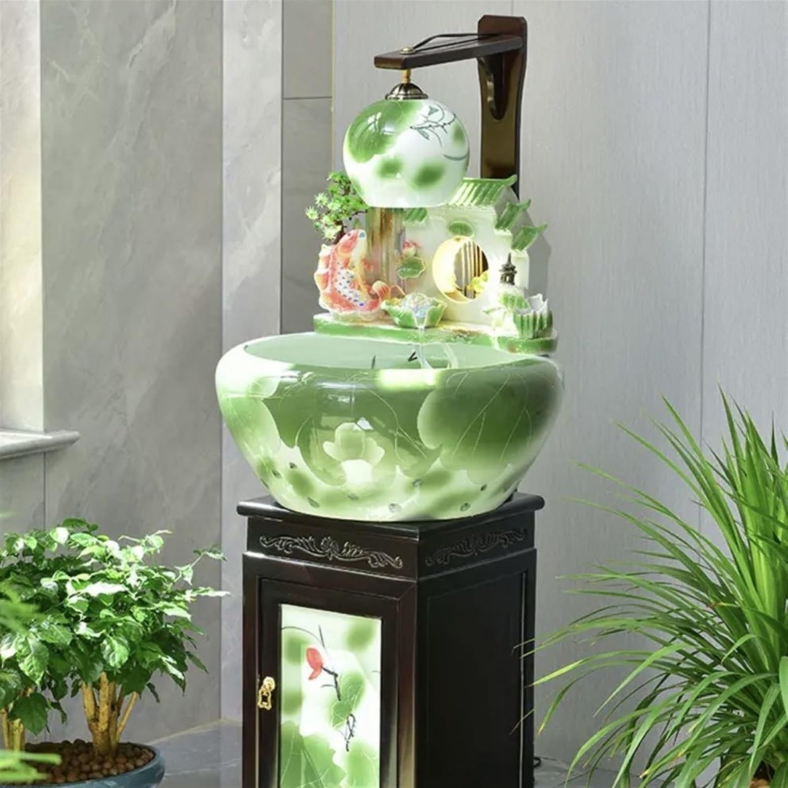 Fontanna zewnętrzna Ceramiczna fontanna z wodą obiegową Akwarium, dziedziniec salonu Nowa chińska dekoracja podłogi Fontanna ogrodowa