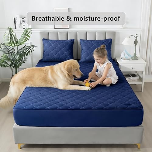 Miniatura 6 de Protector de colchón impermeable - Funda de colchón tamaño queen silenciosa y estilo sábana ajustada | Protección completa de cama para niños,