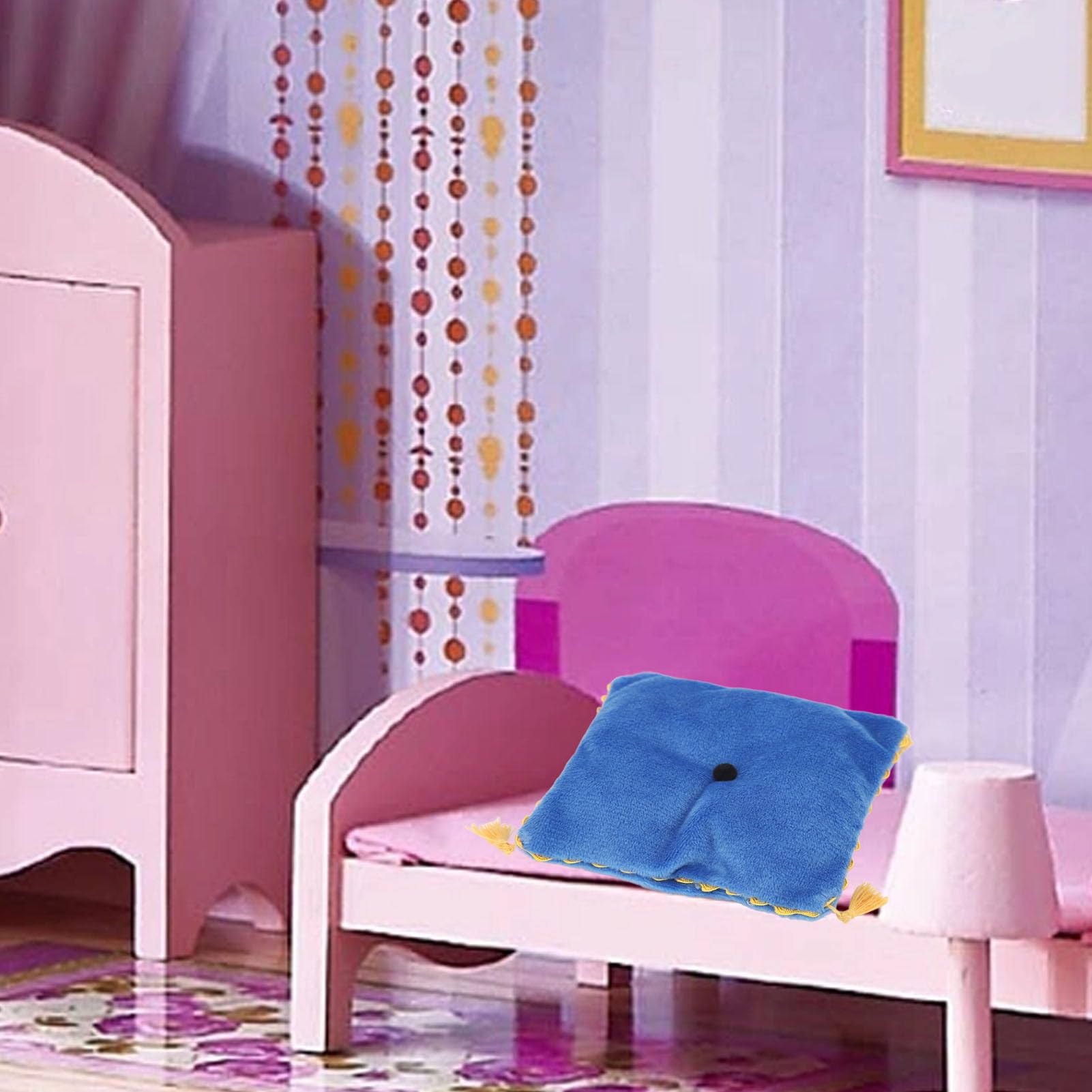 Vvikizy Dollhouse Miniature Pillow Cushion, Light Luxury Dollhouse Bedding Throw Cushion Miniature Pillow Bedroom Decor Accessories 1/6 Scale Simulated Props (Blue)