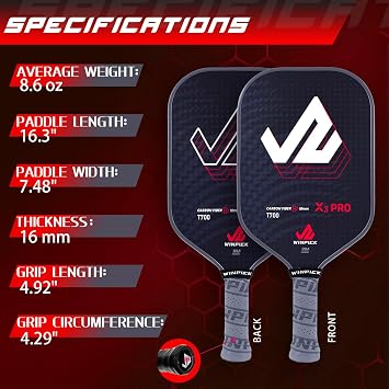 Pickleball Paddle, T700 Carbon Fiber Surface Thermoformed Pickleball Paddles with Foam Injected Walls, PP Honeycomb Core, Stable Performance Control & Power Pickleball Racket, USAPA Approved