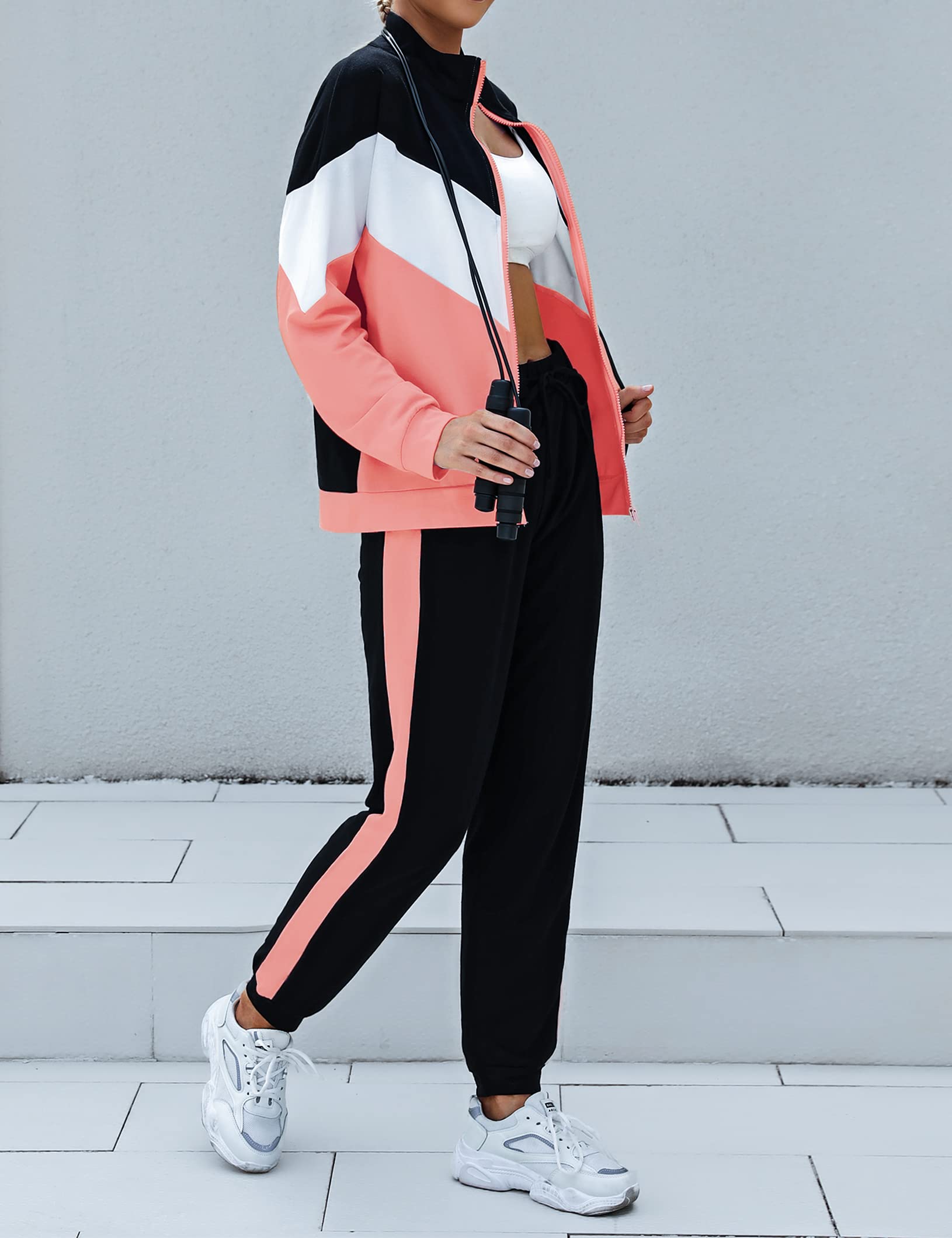 Marvmys Damski dres treningowy, 2-częściowy strój dresowy, z długim rękawem, zamek błyskawiczny, zestaw joggerów z kieszenią