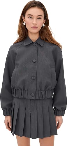 LE BOP Women's Winnie Button Jacket, Grey Melange, XL