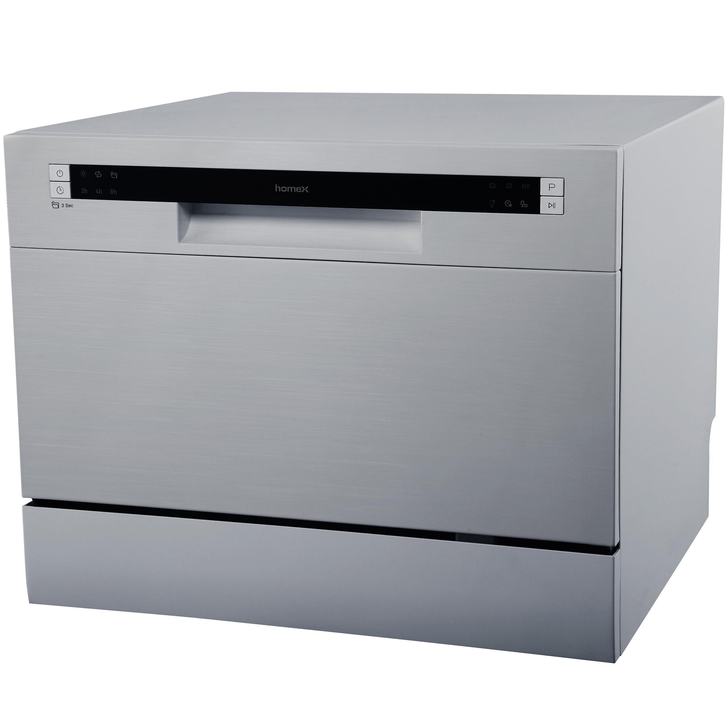 homeX GST6AD-S Tischgeschirrspüler Mini Geschirrspüler für 6 Maßgedecke | 6 Programme, Spülmaschine klein, AquaStop, automatische Türöffnung, ideal für kleine Wohnungen, Tischspülmaschine, silber