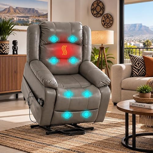 Power Lift Recliner Chair with Massage and Heat, Electric Lift Chair, Grey
