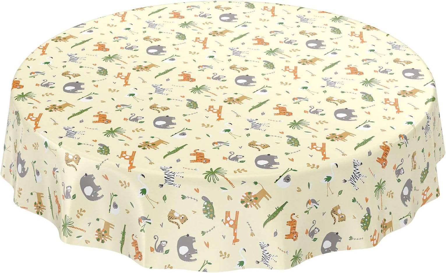 ANRO Oilcloth Tablecloth Washable Oilcloth Tablecloth Children's Birthday Animals Light Green Round 120 cm