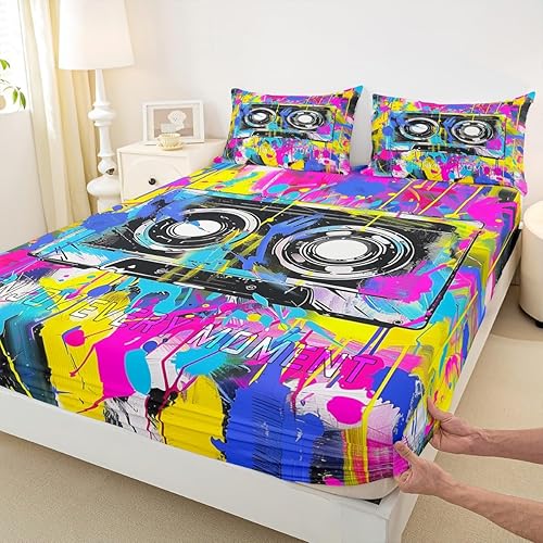 Miniatura 13 de Piano Music Fitted Sheets Full Size,Musical Notes Bedding Set 3Pcs for Kids Girls Boys Teens Room Decor,Retro Graffiti Grey Gold Bed Sheet Music