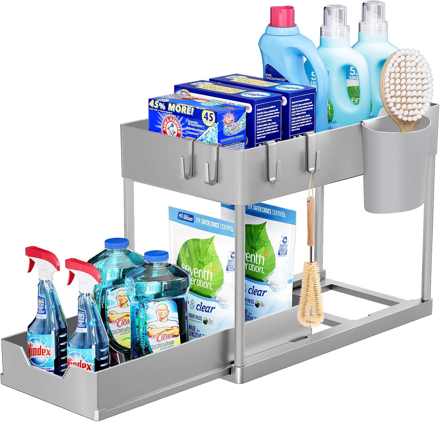 YunNasi Organizer Sottolavello Cucina, Salvaspazio 2 Livelli Cestelli in Acciaio, Cassetto Scaffale Organizzatore Regolabili in Altezza per Cucina Bagno (Nero, B-Stile