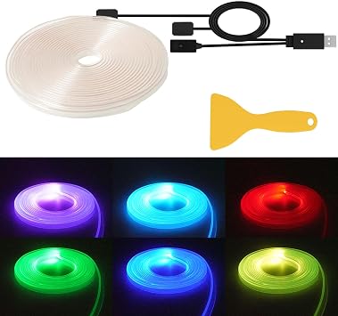 EL Wire Interior car led Strip Lights,5M 16FT 7 Colors Decorative Mood Lighting for Car Ambient Lighting Atmosphere,USB Neon Glowing Trim Light