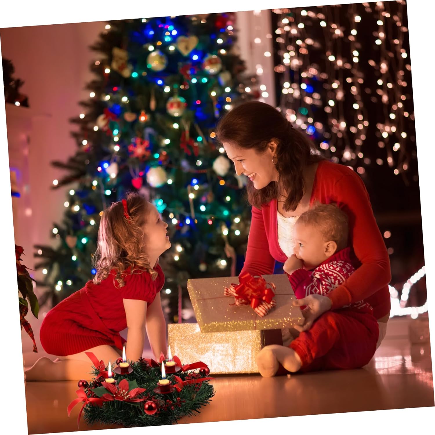 1pc Christmas Wreath Candle Holder Stylish Desktop Decoration for Festive Atmosphere for Holiday Centerpiece and Romantic