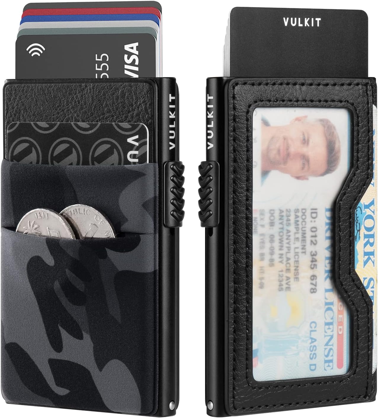 Minimalist Wallet with ID Window & EDC Pocket Pop Up Card Holder RFID Blocking Slim Wallet Design for Airtag Cash Coins & Credit Cards