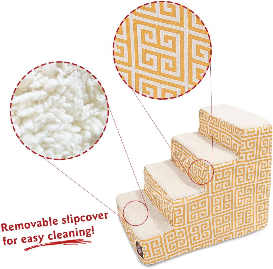 Majestic Pet 4 Step Portable Dog Stairs for Small Dogs to get on Bed Supports 25 lbs or Less – Dog Steps for High Bed with Machine Washable Cover – Pet Stairs for Cats Towers Yellow