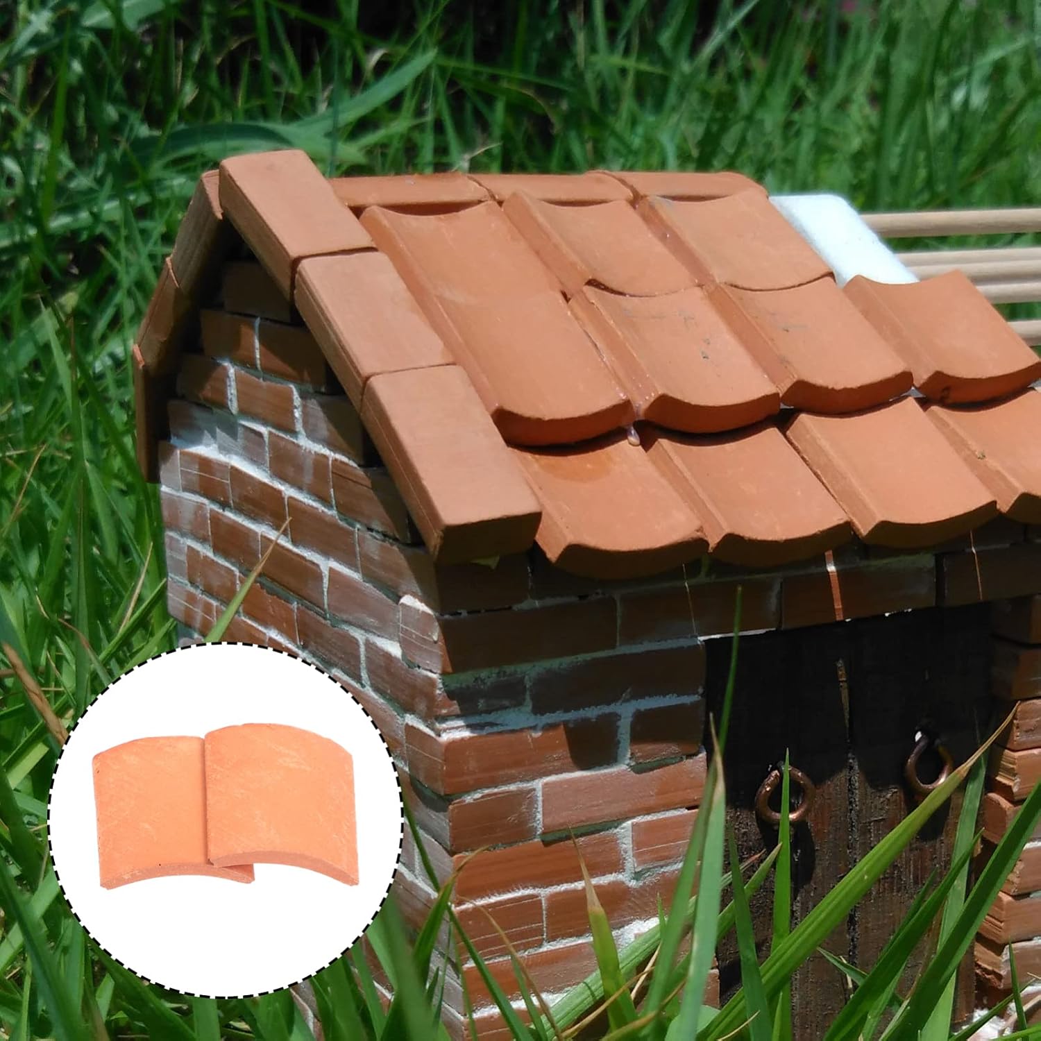 Yardwe 80pcs Miniature Roof Tiles, 1:16 Scale Pottery Clay Roof Tiles, DIY Mini House Props for Dollhouse, Garden, Diorama, and Model Building