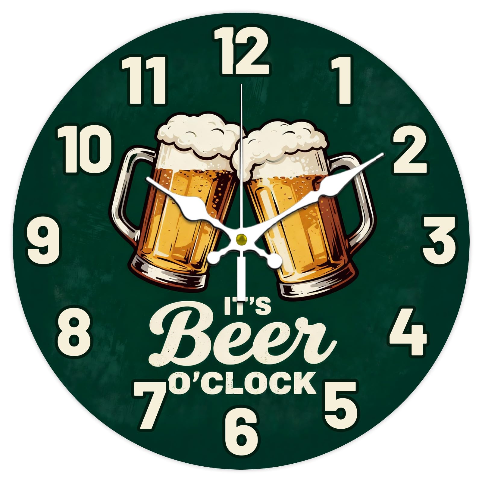 CONCHLERY Beer Pattern Clock 12 Inch Non-Ticking Clocks Round Wall Hanging Clock for Bedroom Living Room Kitchen Office