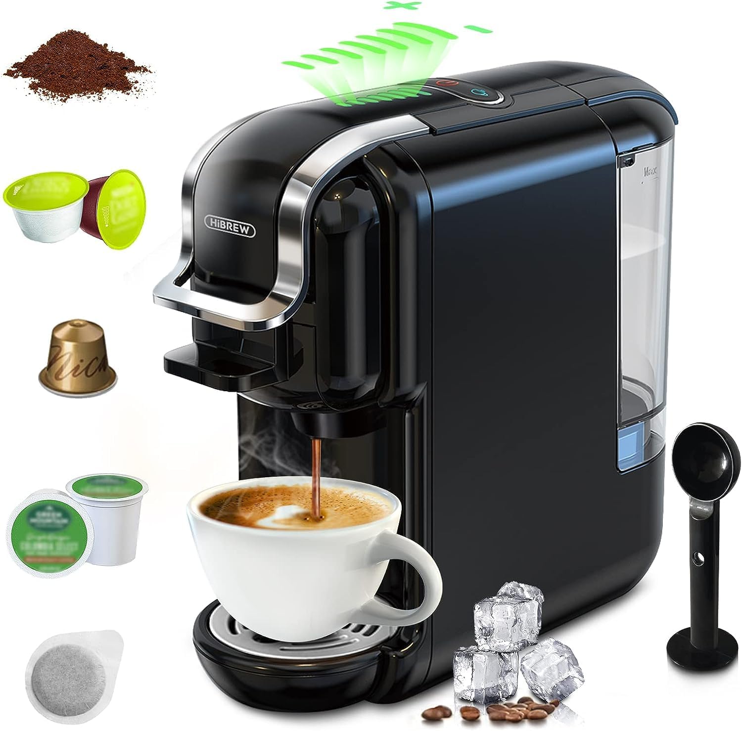 19Bar 5-in-1 wielokrotna kapsułka ekspresowa ekspres do kawy DolceGusto kapsułka mleczna espresso ESEpod mielona kawa Compatible H2B (Black)