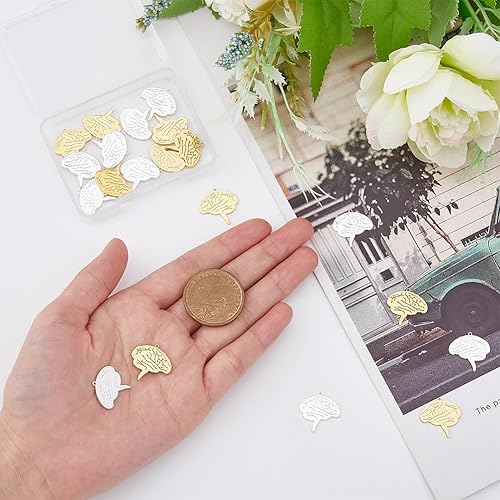 Miniatura 3 de DICOSMETIC 20 dijes anatómicos para cerebro de 2 colores, colgante de anatomía humana, colgante dorado de enfermera de acero inoxidable para regalo