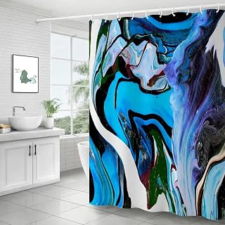 18meng Art Cortina de ducha azul 200 x 280 cm, moderna, abstracta, aspecto de mármol, textura de baño, cortinas de ducha, bañera, degradado de color, arte lavable, para ducha y bañera, decoración de