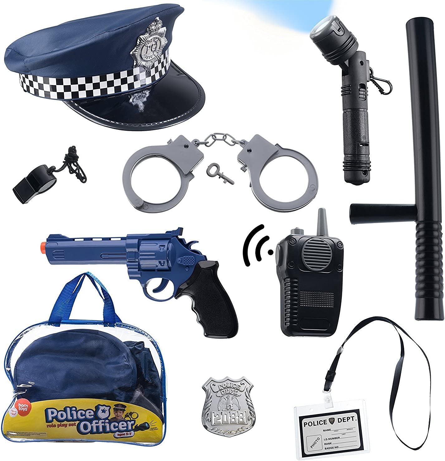 Born Toys Kids Police Toy Pretend Play Accessories Set for Boys & Girls, 3+