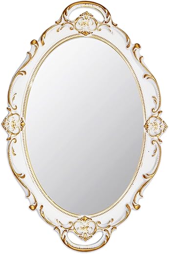 Eaoundm 14.5 x 10 inchs Oval Antique Decorative Wall Mirror Vintage Hanging Mirror (White)