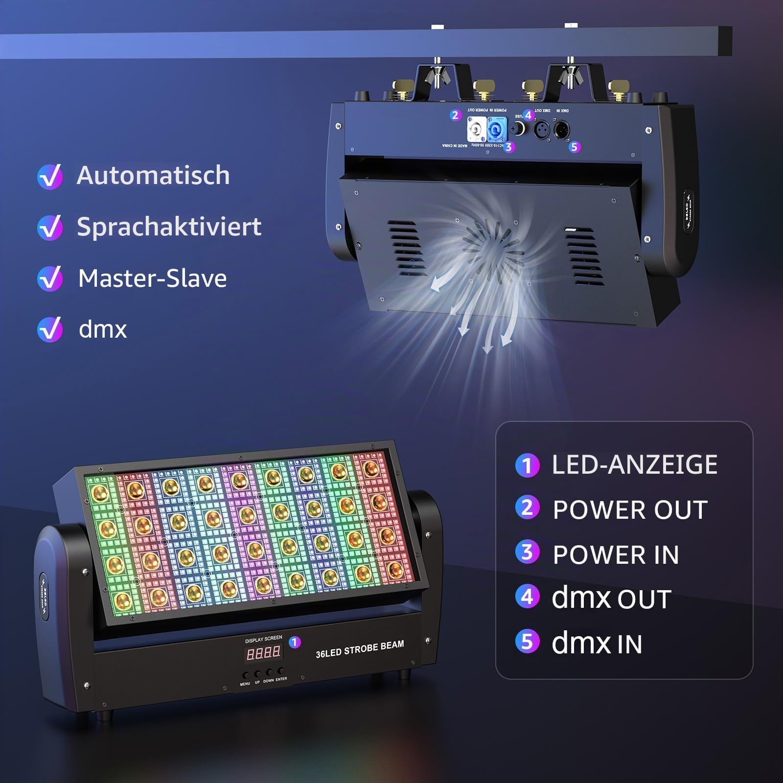Strobe Beam Bühnenlicht, 220W LED Wallwasher Bar Effektstrahler Bühnenbeleuchtung Moving Head für Disco Party DJ Outdoor, 1 Stück