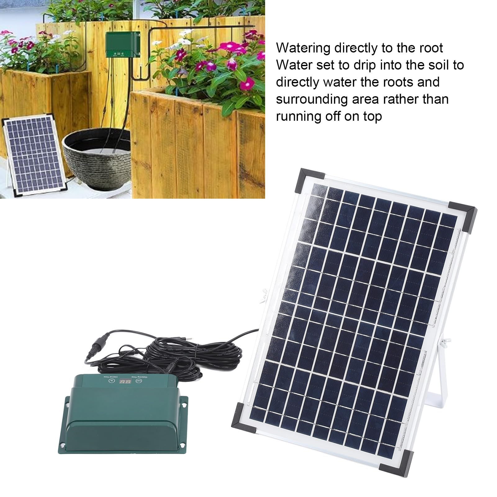 FLEXMAN Set di sistemi di irrigazione solare a goccia, kit di irrigazione automatica solare da 10W 18V Kit completo di irrigazione a goccia per balconi, terrazze, giardini, cesti
